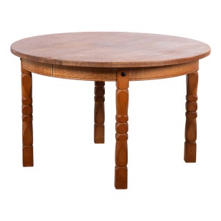Brutalist Oak Dining Table with Two Extension Leaves, Denmark, 1960s For Sale