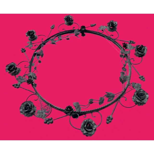 Metal Vintage Italian Tole Mirror With Verdigris Finish Roses on Vine For Sale - Image 7 of 9