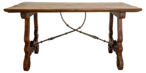 Late 19th Century Spanish Oak & Wrought Iron Dining Table, 1890s