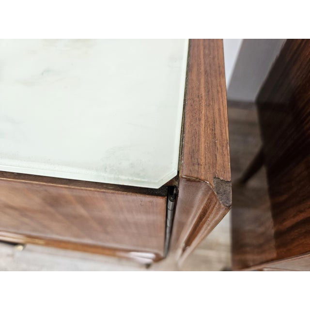 Vintage Walnut Clad Nightstands with Glass Tops, 1960s, Set of 2 For Sale - Image 9 of 18