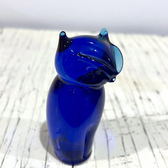 Glass Vintage Cobalt Blue Glass Owl For Sale - Image 7 of 8