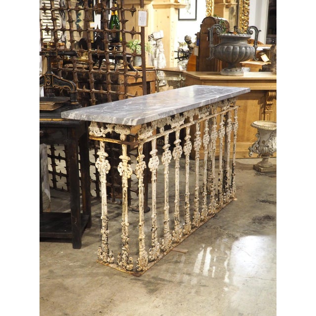 Antique Belgian Painted Iron Balcony Console Table With Marble Top, Circa 1900 For Sale - Image 15 of 17