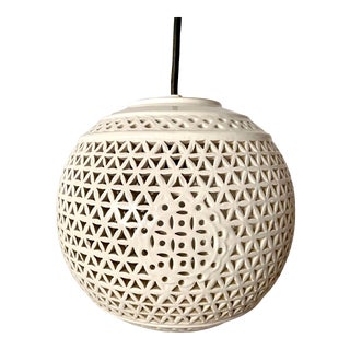 Mid-Century Japanese Porcelain Pierced Globe Lantern Pendant For Sale
