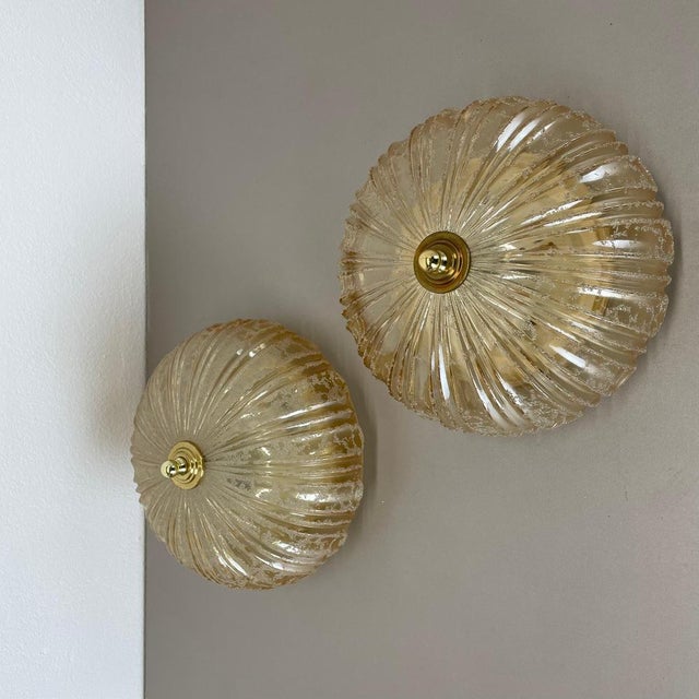 German Textured Amber Glass Wall Lights, 1970s, Set of 2 For Sale - Image 3 of 18