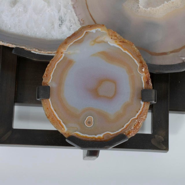 Pair of Cut Agate Wall Sconces With Rectangular Fabric Shades For Sale - Image 13 of 15
