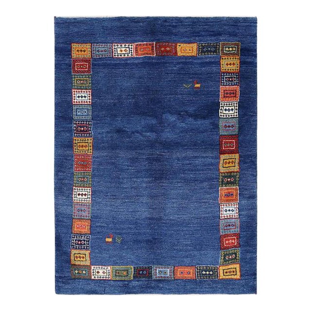 Pasargad DC Blue Color Fine Hand Knotted Persian Gabbeh Rug For Sale