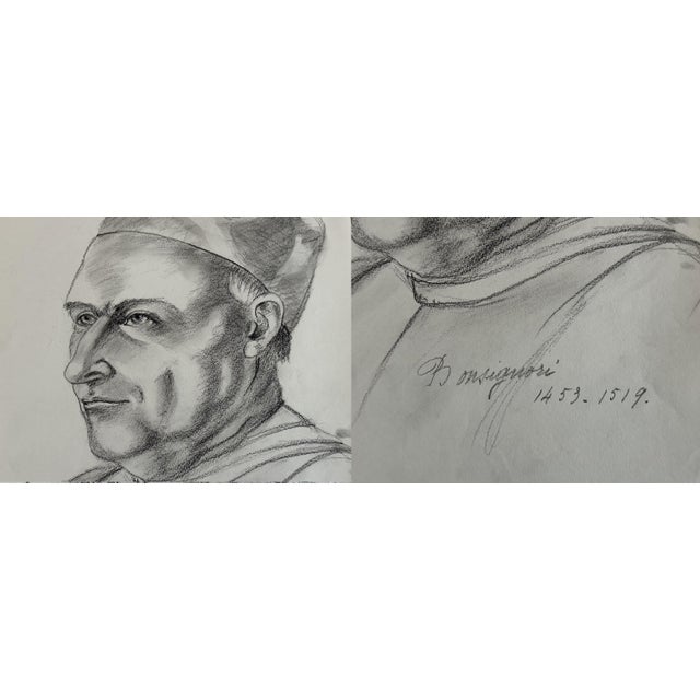 Mid 20th Century Old Master Artwork Drawings: Holbein, Michelangelo, Bonsignori (Set of 5) - Unknown Artist For Sale - Image 4 of 8