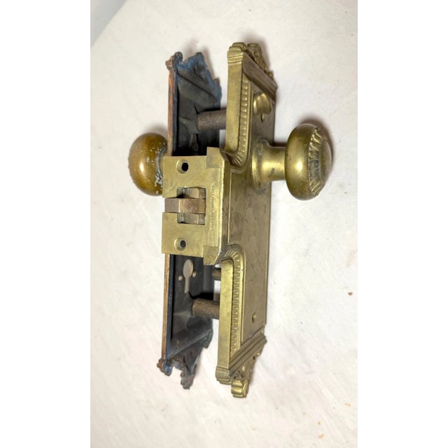 19th Century Large Antique Ornate Bronze Mortise Sargent Door Handle Knob Hardware Set Brass For Sale - Image 5 of 15