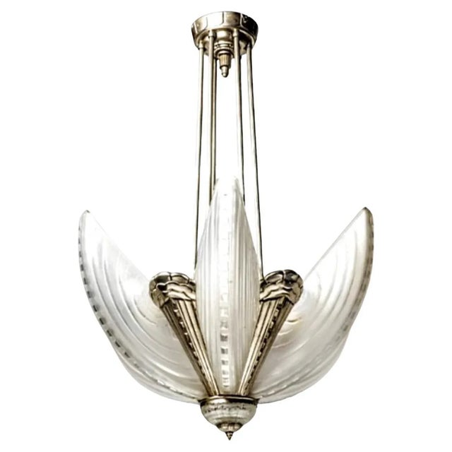 An exquisite rare French Art Deco chandelier created by the glass master French artist "Marius Ernest Sabino" In great...