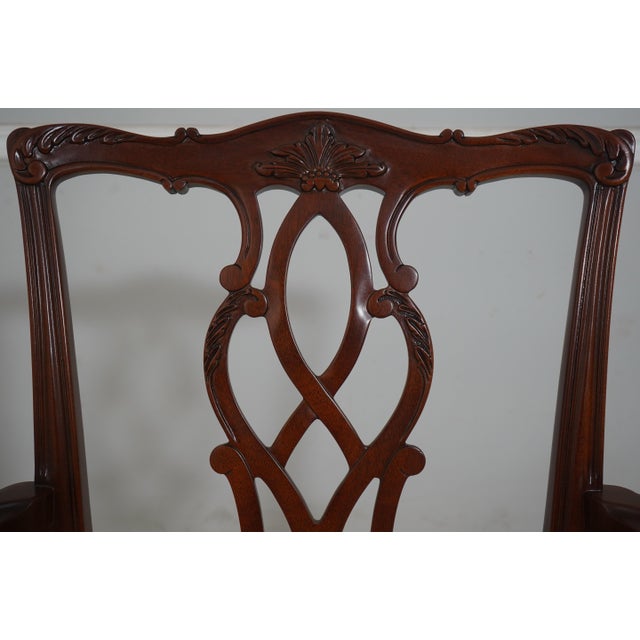 1990s Set of 8 Kindel Mahogany Chippendale Upholstered Dining Chairs For Sale - Image 5 of 16