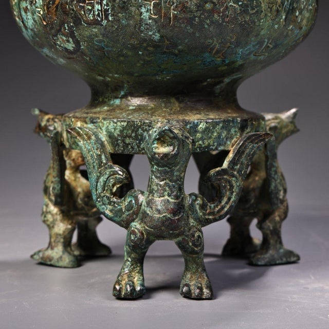 Archaistic Bronze Vase With Bird Finial & Calligraphy For Sale In Los Angeles - Image 6 of 10