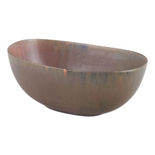 Oval Reddish-Brown Glazed Stoneware Bowl by Carl-Harry Stålhane For Sale