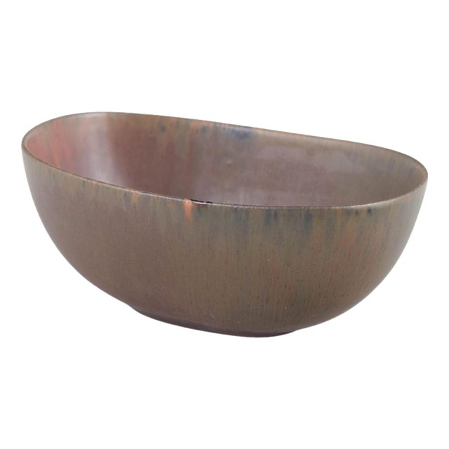 Oval Reddish-Brown Glazed Stoneware Bowl by Carl-Harry Stålhane For Sale