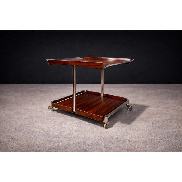 Brown Bar Car With Removable Trays in Rosewood & Metal, Forma, 1960s For Sale - Image 8 of 11