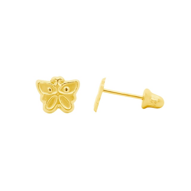 Contemporary 14k Solid Yellow Gold Dainty Butterfly Stud Earrings Screw Back Closure - 2 Pieces For Sale - Image 3 of 9