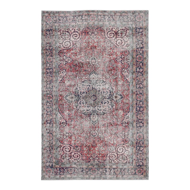 1970s Vintage Turkish Oushak Handmade Wool Cotton Red Area Rug For Sale