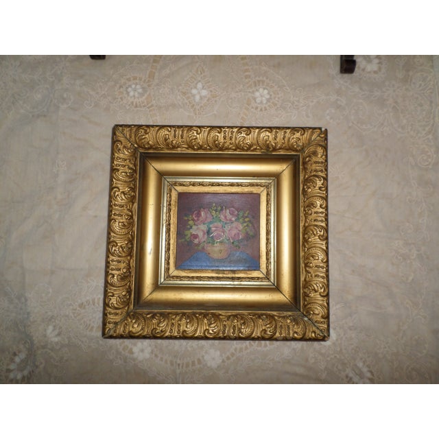 This is a Gorgeous! Antique Ornate Baroque Wood & Gesso Deep Frame with Oil on Board. The Oil is of a Gold Vase full of...