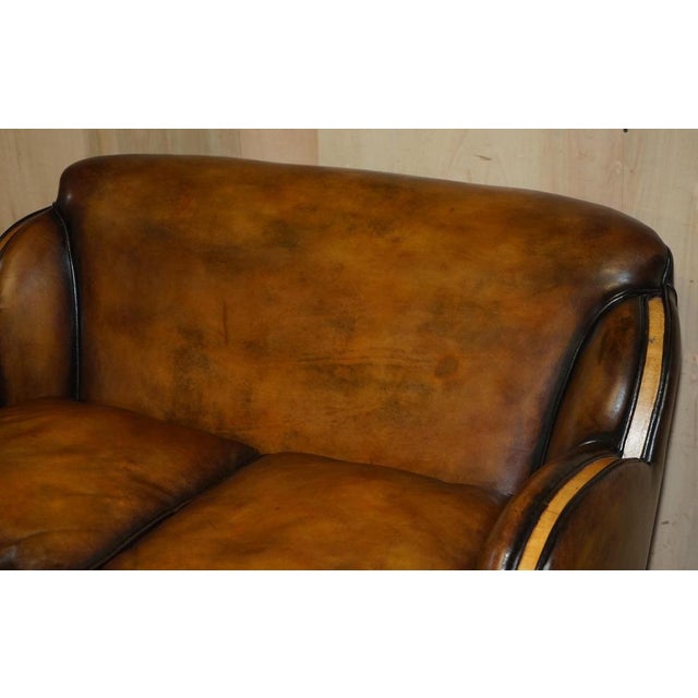 Art Deco Hand Dyed Brown Leather Sofas by Harry & Lou Epstein, Set of 2 For Sale - Image 4 of 18