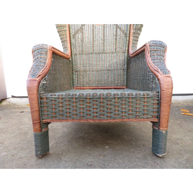 Victorian Vintage Palecek Wicker Rattan Wingback Chair ~ Victorian Style ~ Throne Armchair For Sale - Image 3 of 17