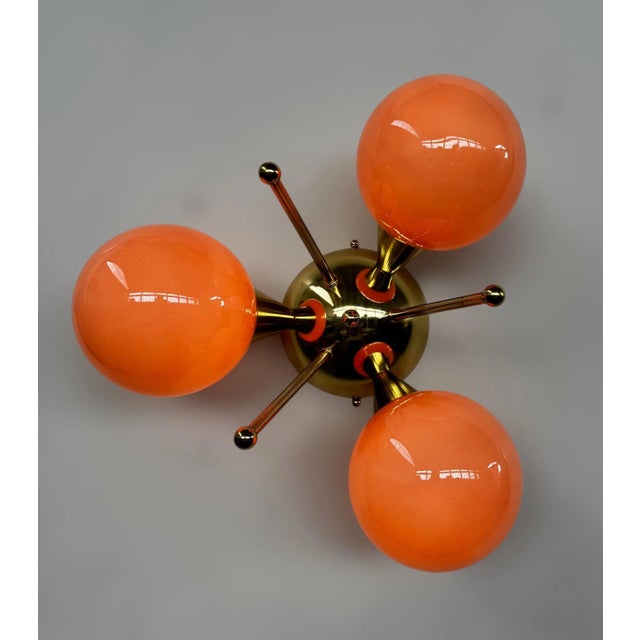 Trifoglio Polished Brass Opaque Coral Globe Flush Mount by Fabio LTD For Sale - Image 9 of 9