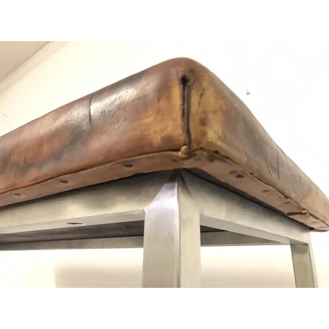 Vintage Leather Bench,1940s For Sale - Image 4 of 9
