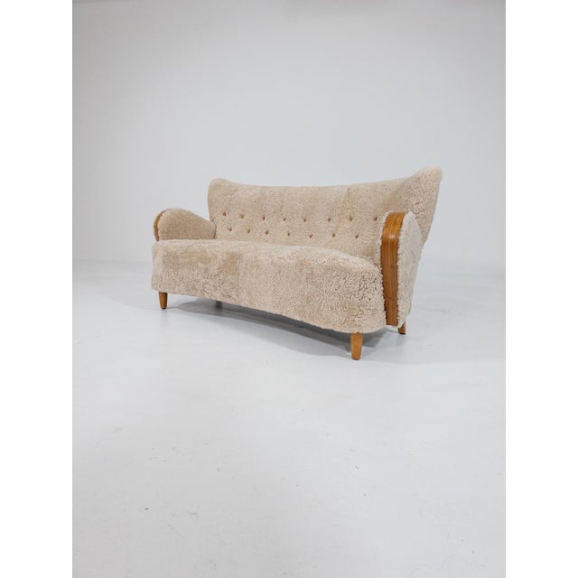 Swedish Modern Sheepskin Sofa, 1940s For Sale - Image 4 of 17
