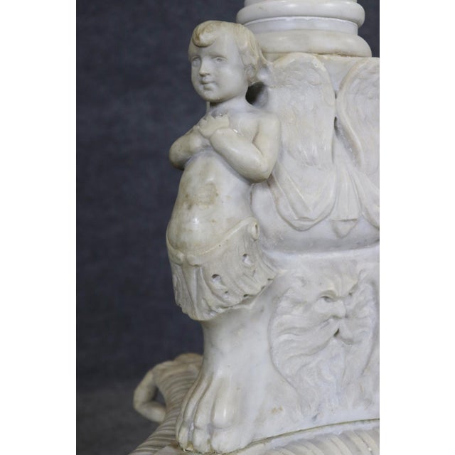 20th C Pair White Marble Figural Carved Pedestals Plantstands For Sale - Image 10 of 13