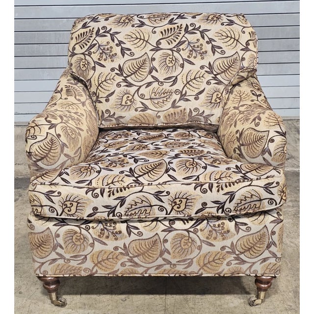 Stickley Late 20th Century Stickley Lounge Arm Chair With Matching Ottoman Footstool Needlepoint Fabric For Sale - Image 4 of 16