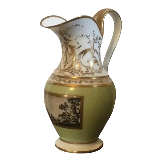 Antique 19th Century Old Porcelain Cream Hand Painted Pitcher For Sale