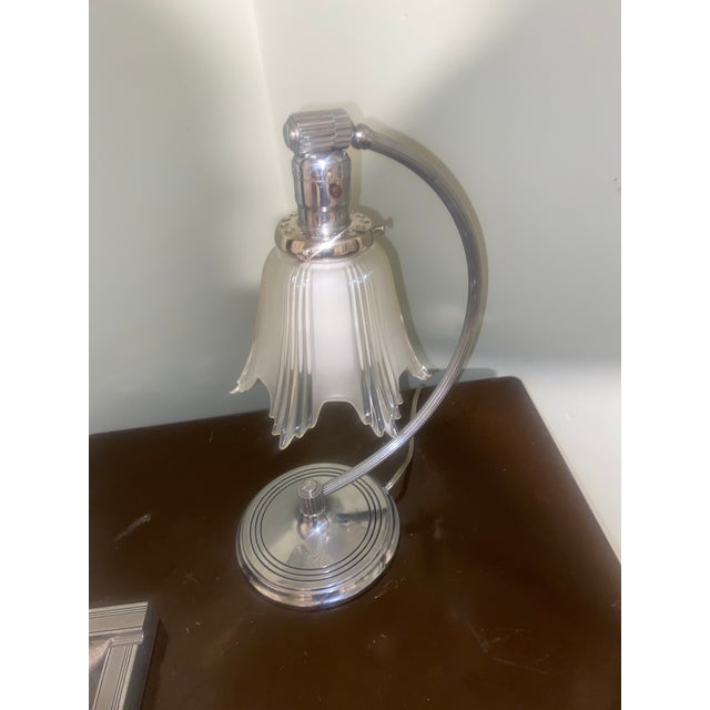 1930s Chase Art Deco Chrome Lamp With Frosted Shade For Sale - Image 4 of 7