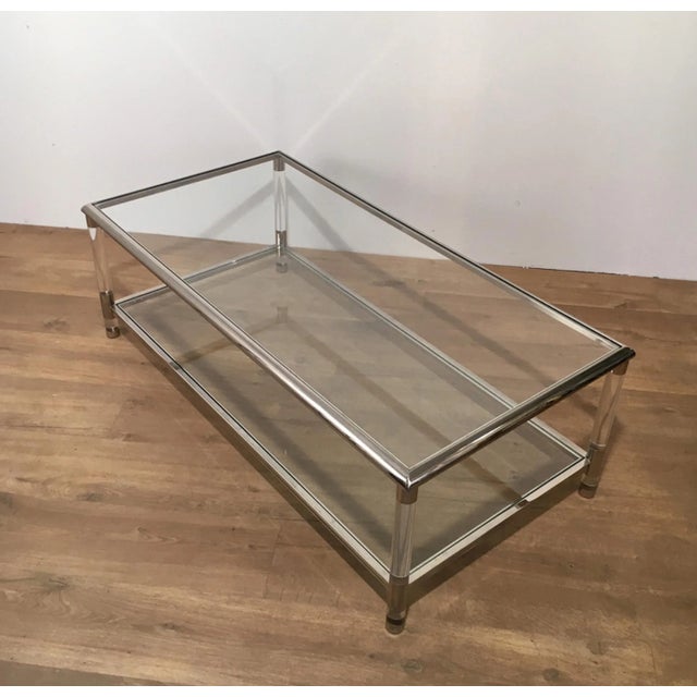 Large Lucite and Chrome 2 Tiers Coffee Table, French, circa 1970 For Sale - Image 12 of 13
