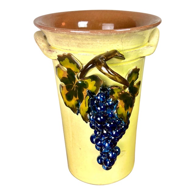 Antique French Majolica Grape Wine Chiller, C. 1900 For Sale