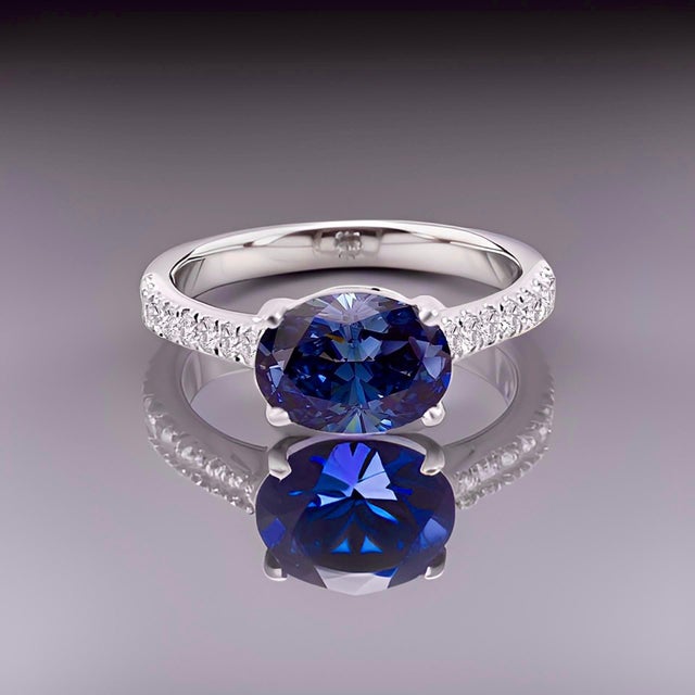 Natural Sapphire Diamond Ring 6.5 14k W Gold 3.15 TCW Certified For Sale In New York - Image 6 of 14