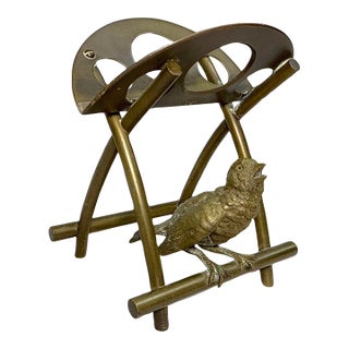 Antique 19th Century Solid Gilt Bronze Bird Pen/ Pipe Holder Stand Statue 1800's For Sale