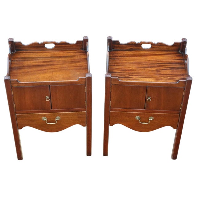 Antique Georgian Revival Mahogany Bedside Tables, 1950s, Set of 2 For Sale - Image 3 of 12