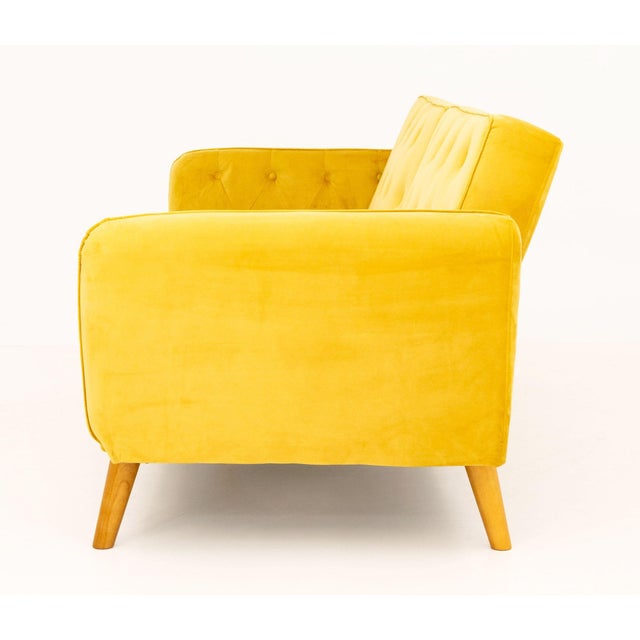 Wood Contemporary Yellow Velvet Upholstered Convertible Sofa For Sale - Image 7 of 8