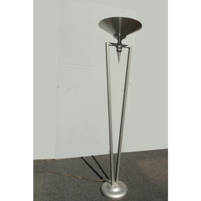 72" Tall Vintage Postmodern Silver Torchiere Floor Lamp For Sale - Image 4 of 13