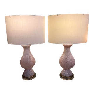 1950s Pair Hand-Blown “Latticino” Lamps Attributed to Murano For Sale
