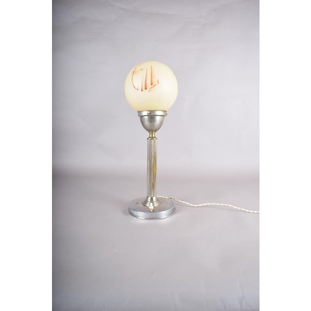 Vintage Art Deco Machine Age Table Lamp with Frosted Glass Globe, 1920s For Sale - Image 13 of 16