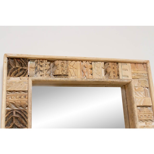 Ecru Vintage Tribal Carved Wall Mirror For Sale - Image 8 of 10