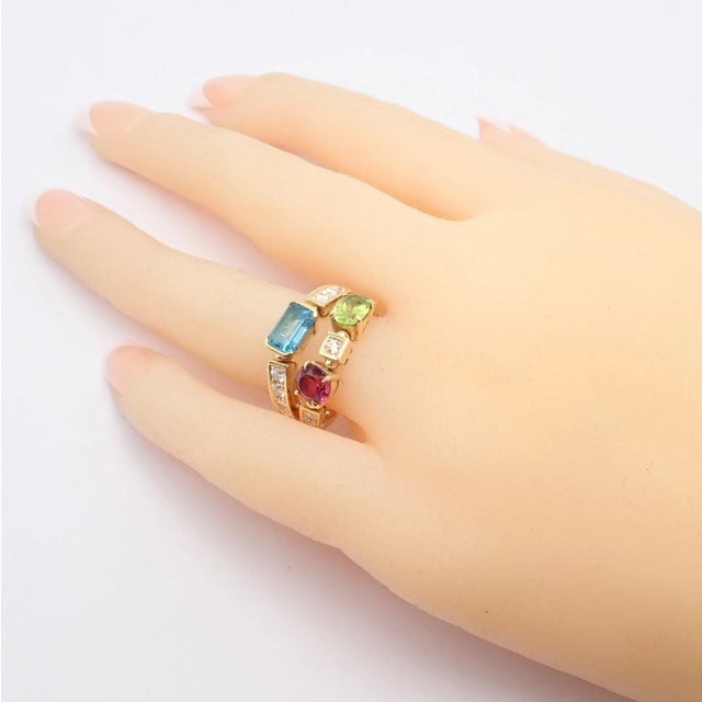 2000 - 2009 Bulgari Allegra Gold Diamond Peridot Tourmaline Band Ring, Size 7.25 For Sale - Image 5 of 12