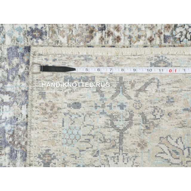 Ivory Silk With Textured Wool Tabriz Runner Hand Knotted Oriental Rug For Sale - Image 4 of 10