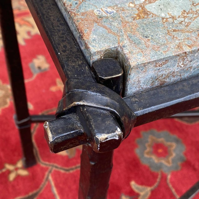 Maitland - Smith Contemporary Wrought Iron Tessellated Marble Top Console Table With X Stretcher For Sale - Image 4 of 13