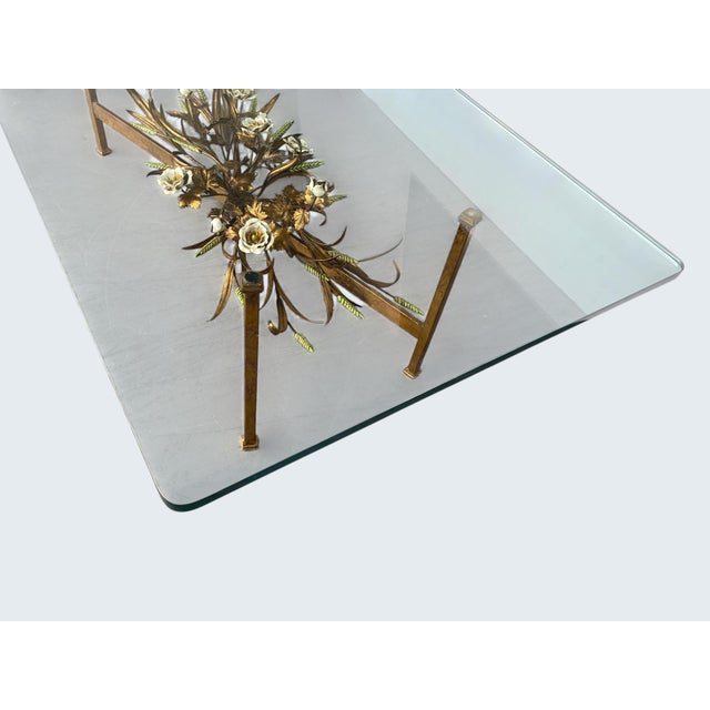 Hollywood Regency Style Italian Glass Top Tole Base Coffee Table For Sale In Los Angeles - Image 6 of 6