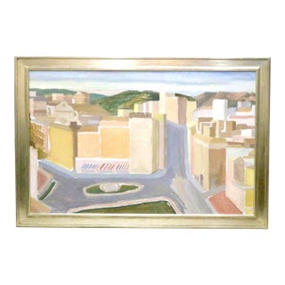 Large Framed Cityscape Abstract Oil Painting on Board For Sale