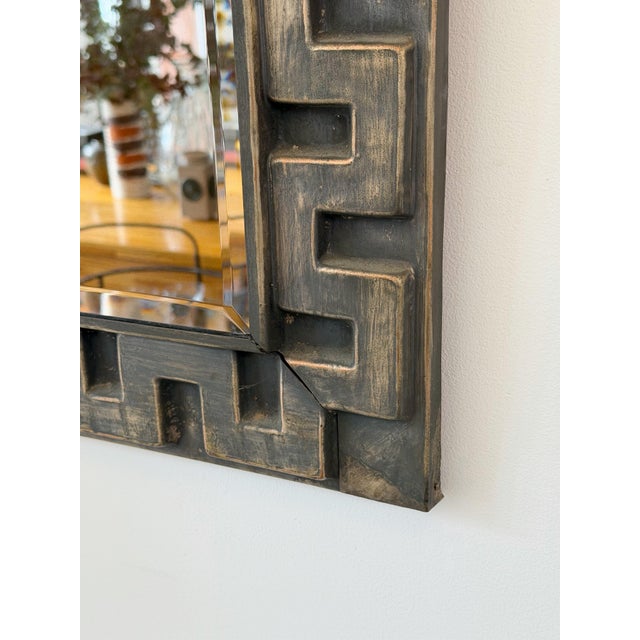 Metal Mid Century Hammered Tin Greek Key Wall Mirror For Sale - Image 7 of 9