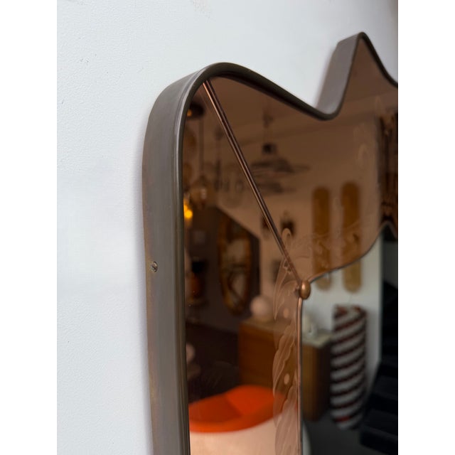 Pink Mirror Brass and Pink Colored Glass by Giovanni Battista Gariboldi Italy, 1950s For Sale - Image 8 of 15