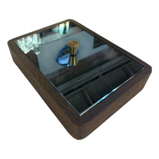 Italian Mid-Century Wood and Mirrored Box With Brass Knob, 1960s For Sale