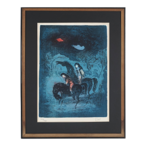 Mid Century Chevaux Et Cavalières La Nuit Lithograph by Hoi Lebadang