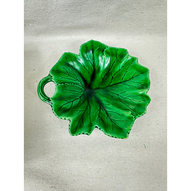 Antique Leaf Majolica Footed Dish For Sale - Image 10 of 11